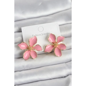 Pembe Mineli Çiçek Model Pirinç Kadın Küpe