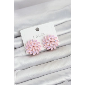 Pembe Renk Kristal Taşlı Çiçek Model Kadın Küpe