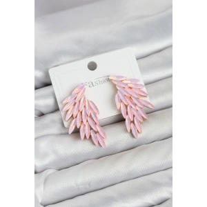 Pembe Renk Kristal Taşlı Kanat Küpe