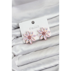 Pembe Renk Kristal Taşlı Lotus Çiçek Model Kadın Küpe