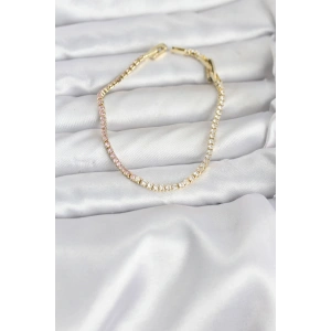 Pembe ve Beyaz Zirkon Taşlı Gold Renk Su Yolu Kadın Bileklik