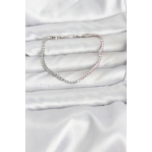 Pembe ve Beyaz Zirkon Taşlı Gümüş Renk Su Yolu Kadın Bileklik