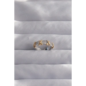 Pirinç Ayarlamalı Gümüş Renk Zirkon Taşlı XOXO Model Yüzük