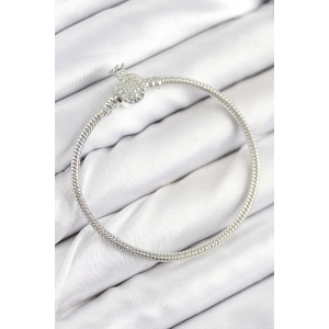 Pirinç Charm Zirkon Taşlı Taç Model Gümüş Renk Kadın Bileklik