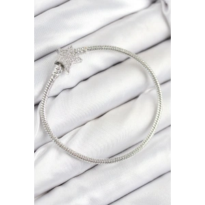 Pirinç Charm Zirkon Taşlı Yıldız Model Gümüş Renk Kadın Bileklik