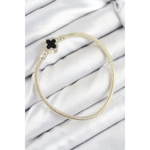 Pirinç Charm Zirkon Taşlı Yonca Model Gold Renk Kadın Bileklik