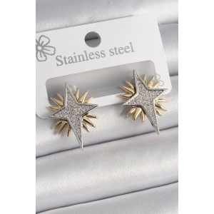 Pirinç Gold Gümüş Renk Zirkon Taşlı Kutup Yılıdız Model Kadın Küpe