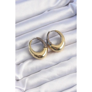 Pirinç Gold Gümüş Renkli Oval Bombeli Küpe