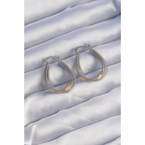 Pirinç Gold Gümüş Renkli Oval Çoklu Görünümlü Küpe