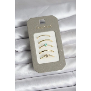 Pirinç Gold Renk 5li Yüzük Seti