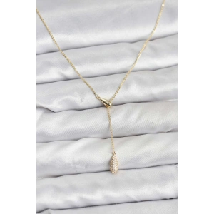 Pirinç Gold Renk Asansörlü Damla Model Kadın Kolye