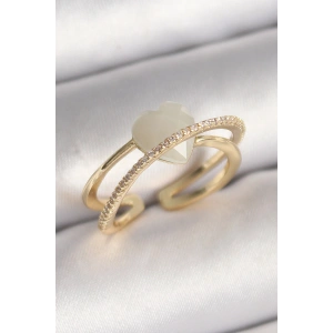 Pirinç Gold Renk Beyaz Kristal Kalp Model Zirkon Taş Detay Kadın Yüzük