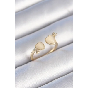 Pirinç Gold Renk Beyaz Mineli Kalp Model Kadın Yüzük