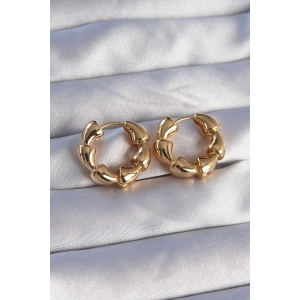 Pirinç Gold Renk Damla Kıvrım Tasarımlı Halka Küpe