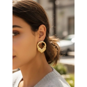 Pirinç Gold Renk Halka Sarmal Model Vintage Kadın Küpe