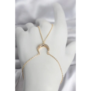 Pirinç Gold Renk Hilal Model Zirkon Taşlı Kadın Şahmeran