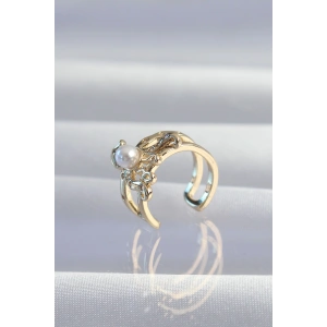 Pirinç Gold Renk İncili Ahtapot Earcuff Küpe