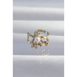 Pirinç Gold Renk İncili Ahtapot Earcuff Küpe