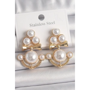 Pirinç Gold Renk İncili Çapa Model Kadın Küpe