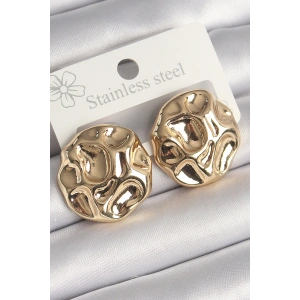 Pirinç Gold Renk İşlemeli Daire Plaka Model Kadın Küpe