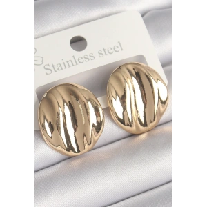 Pirinç Gold Renk İşlemeli Daire Plaka Model Kadın Küpe