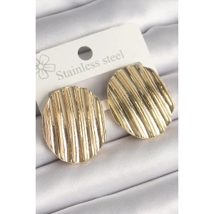 Pirinç Gold Renk İşlemeli Daire Plaka Model Kadın Küpe