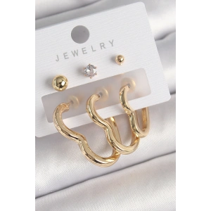 Pirinç Gold Renk Kalp Model Zirkon Taşlı Topçuk Detay Kadın Küpe Seti