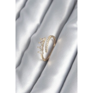 Pirinç Gold Renk Kalp Zirkon Taş Detay Kadın Yüzük