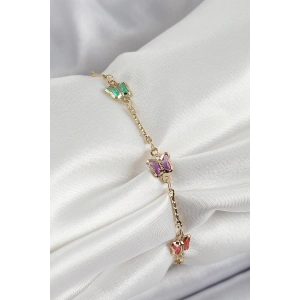 Pirinç Gold Renk Karışık Renk Kelebek Zirkon Taşlı Kadın Bileklik