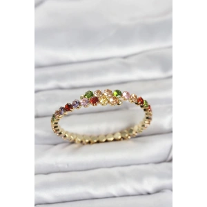 Pirinç Gold Renk Karışık Renk Zirkon Taşlı Kadın Bileklik