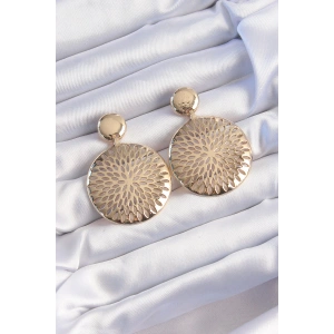 Pirinç Gold Renk Oval İşlemeli Küpe