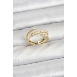 Pirinç Gold Renk Sıralı Baget Zirkon Taşlı Kadın Yüzük