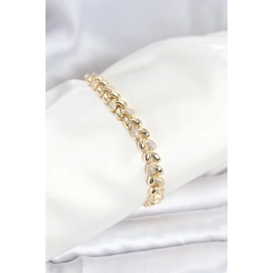 Pirinç Gold Renk VIP Seri Sarmal Damla Model Zirkon Taşlı Kadın Bileklik