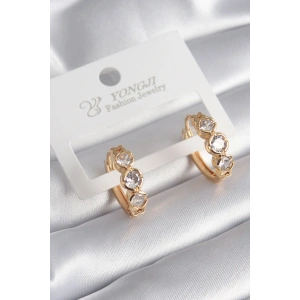 Pirinç Gold Renk Zirkon Taşı Kalp Detay Kadın Küpe