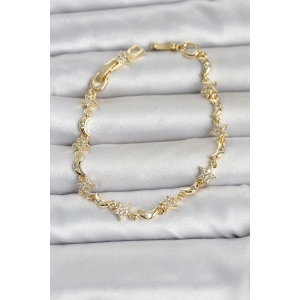 Pirinç Gold Renk Zirkon Taşlı Ay ve Yıldız Model Kadın Bileklik