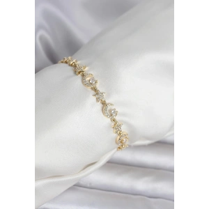Pirinç Gold Renk Zirkon Taşlı Ay ve Yıldız Model Kadın Bileklik