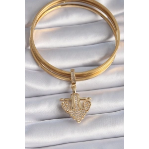 Pirinç Gold Renk Zirkon Taşlı Çapa Model Ajda Charm