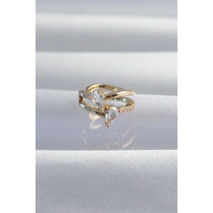 Pirinç Gold Renk Zirkon Taşlı Damla Earcuff Küpe