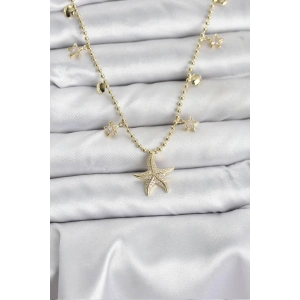 Pirinç Gold Renk Zirkon Taşlı Deniz Yıldızı Model Kadın Kolye