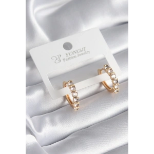 Pirinç Gold Renk Zirkon Taşlı Halka Model Kadın Küpe