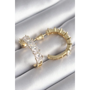 Pirinç Gold Renk Zirkon Taşlı Halka Model Kadın Küpe
