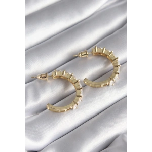 Pirinç Gold Renk Zirkon Taşlı Halka Model Kadın Küpe