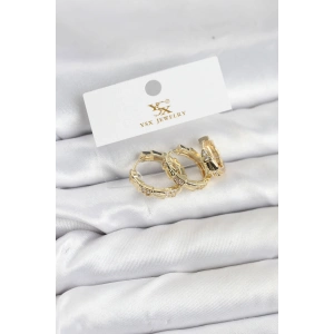 Pirinç Gold Renk Zirkon Taşlı Halka Yılan Model YSX Trio Küpe Seti