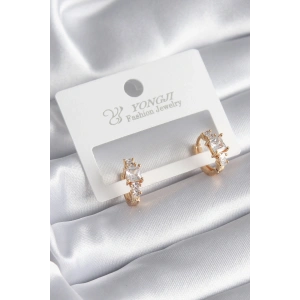 Pirinç Gold Renk Zirkon Taşlı Kadın Küpe