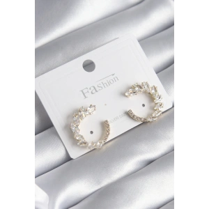 Pirinç Gold Renk Zirkon Taşlı Kadın Küpe