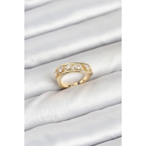 Pirinç Gold Renk Zirkon Taşlı Kadın Yüzük