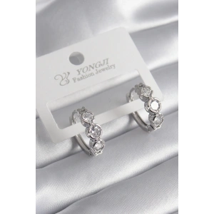 Pirinç Gold Renk Zirkon Taşlı Kalp Detay Kadın Küpe