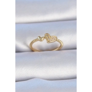 Pirinç Gold Renk Zirkon Taşlı Kalp Model Kadın Yüzük