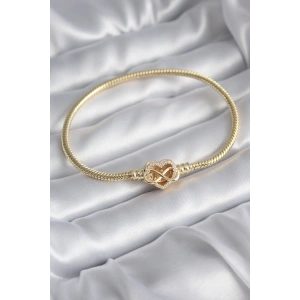 Pirinç Gold Renk Zirkon Taşlı Kalp Sonsuzluk Model Charm Kadın Bileklik