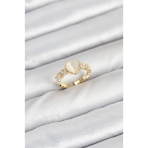 Pirinç Gold Renk Zirkon Taşlı Kalpli Kadın Yüzük